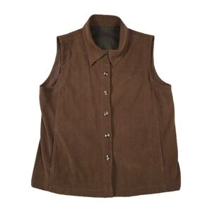 Nikki Vintage Women's Size 10 Brown Button Up Shirt Sleeveless Herringbone Lined